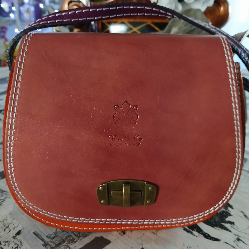 SALE! $25. Vera Pelle Red Leather Crossbody Bag